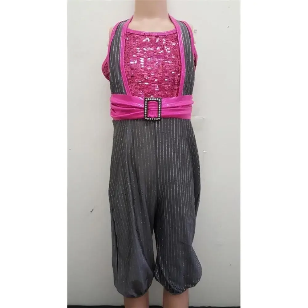 Pre-Owned Dance Costume Curtain Call E768 Small Child Pink Jumpsuit Jazz Sequin